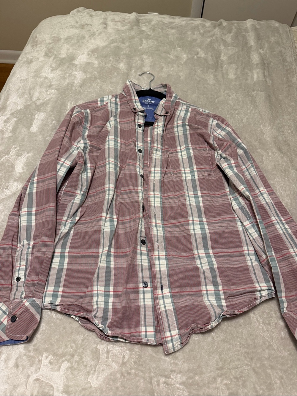 Sperry Mauve, White & Teal Plaid Button-Down Shirt
